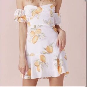 Floral Off-Shoulder Dress in White with Fruit Pattern